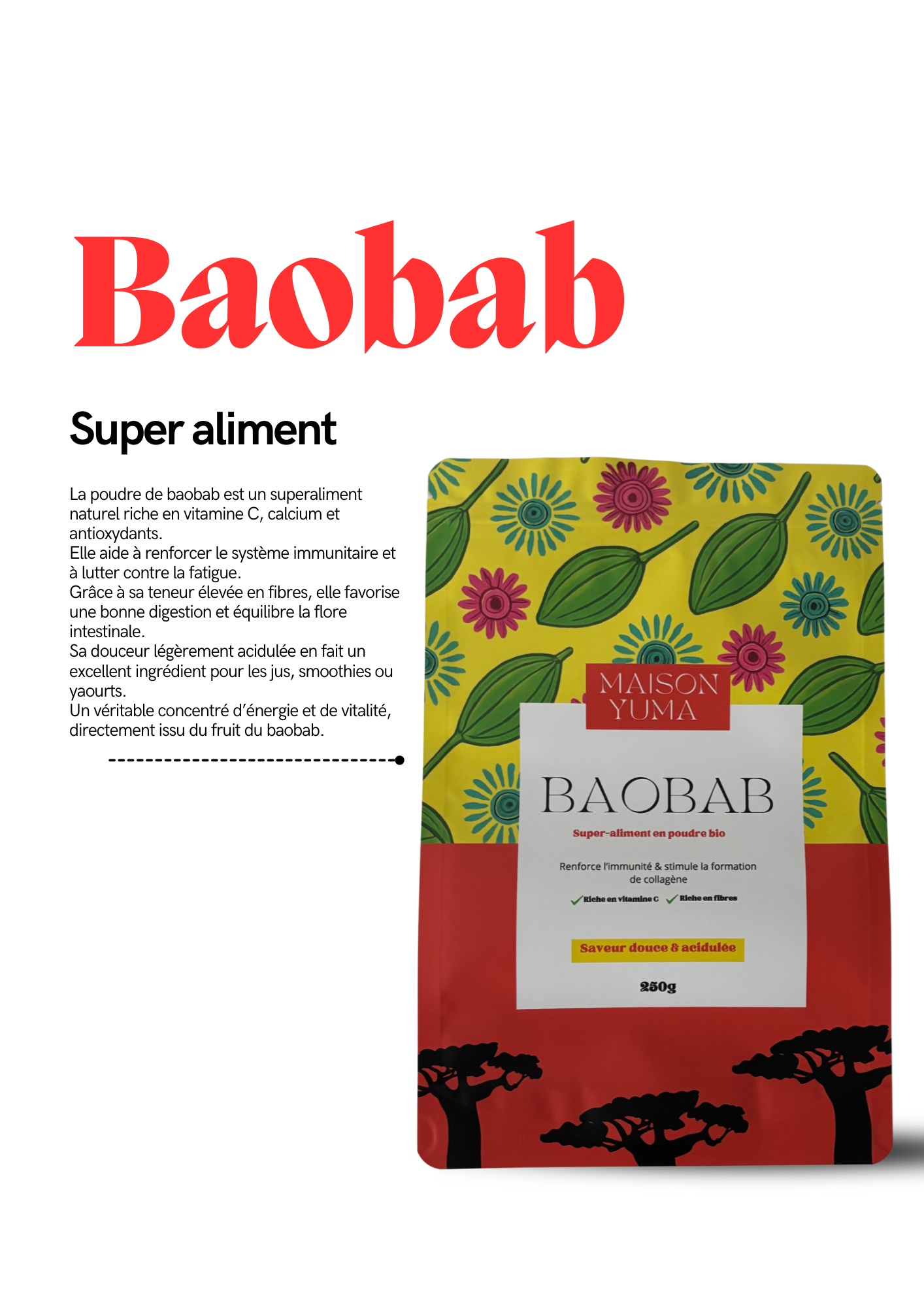 Poudre de Baobab Bio – Super-aliment naturel riche en vitamine C et fibres - 250g