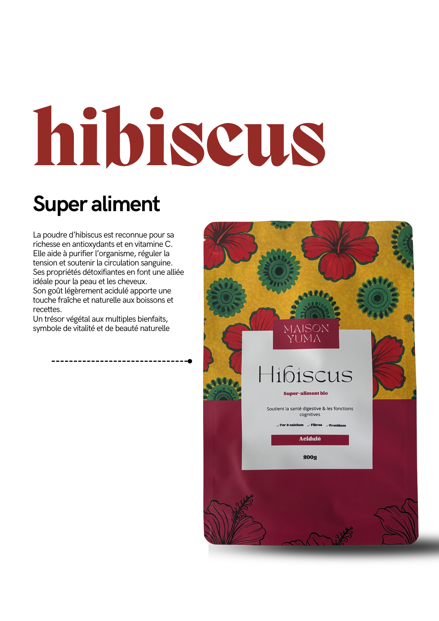 POUDRE D'HIBISCUS -BISSAP 100% BIO ET NATURELLE - 200g